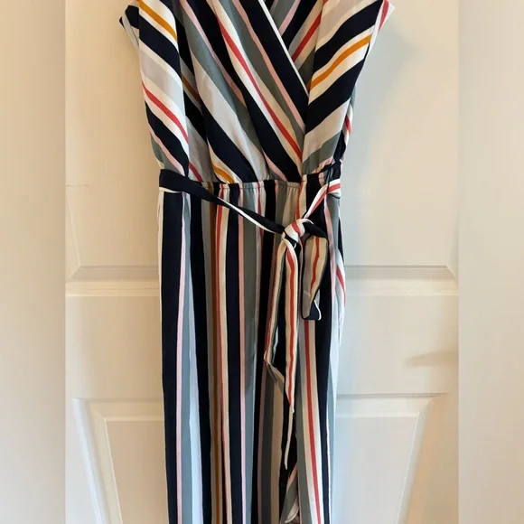 Striped Multicolor Faux Wrap Dress - LOFT Outlet - Picture 3 of 5
